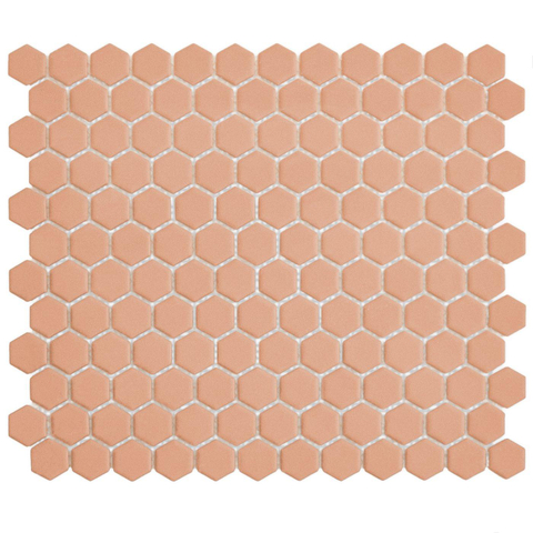 The Mosaic Factory Hexagon mozaïektegel - 26x30cm - 5mm - hexagon - R11 - mat royal peach (roze) SW1015067
