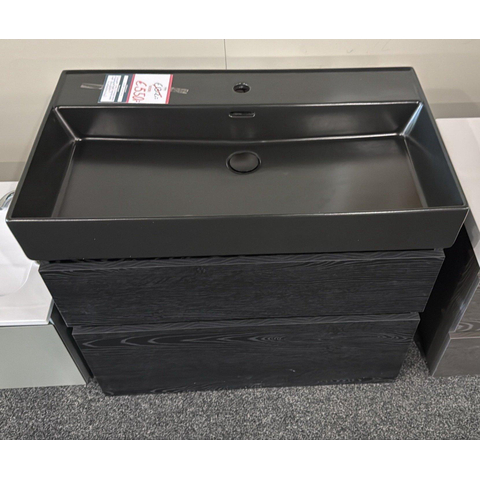 BRAUER Joy wastafelonderkast met wastafel keramiek80 2 softclose lades - greeploos - 1 sifon uitsparing - Timber Black licht beschadigd OUTLETSTORE STORE44567