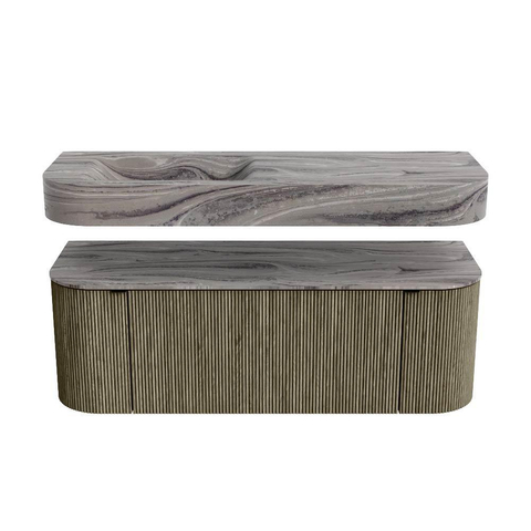 MONDIAZ THOR-DLUX Meuble de salle de bains 130cm arrondi gauche + droite couleur Shadow avec 1 tiroir et 2 portes. Vasque suspendue CLOUD Gauche sans trou de robinet couleur Sombra. SW1463878