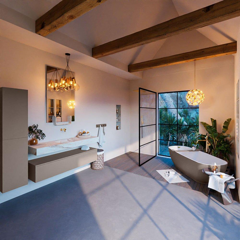 Mondiaz ALAN-DLUX Ensemble de meuble - 150cm - meuble Smoke mat - 1 tiroir - Lavabo Cloud Frappe suspendu - vasque Centre - 0 trous de robinet SW805517