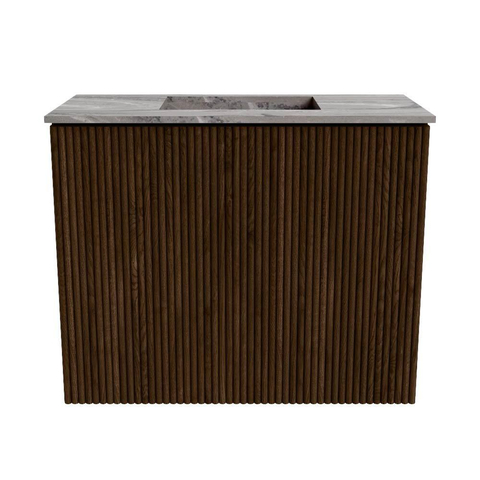 Mondiaz JOYA-DLUX Meuble de salle de bains 50cm - couleur Walnut - Vasque FAYE position Milieu Sans trou de robinet couleur Sombra. SW1424703