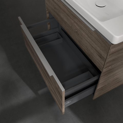 Villeroy & Boch Subway 3.0 wastafelonderbouwkast - met 2 laden - met grepen aluminium glanzend - 77.2x57.6x47.8 - Stone Oak (hout) SW641629