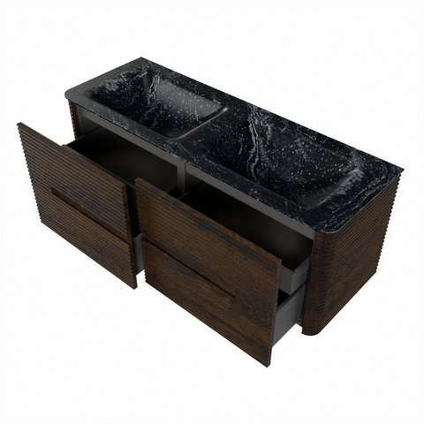 Mondiaz CIRO-DLUX Ensemble de meubles de salle de bains - 130x45x50cm - Lavabo en solid surface Lava - 2 vasques Double - 2 trous de robinet - 4 tiroirs - Noyer SW1530222