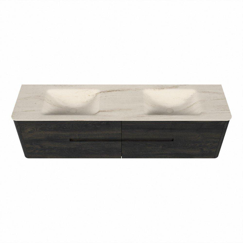 Mondiaz CIRO-DLUX Badkamermeubelset - 180x45x50cm - Solid surface wastafel Meli - 2 wasbak Dubbel - 2 kraangaten - 4 lades - Shadow SW1532542
