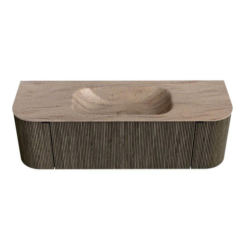 MONDIAZ KURVE-DLUX Meuble de salle de bains 140cm arrondi Gauche + Droite couleur Shadow avec 1 tiroir et 2 portes. Lavabo BIG SMALL Central 1 trou de robinet Saba. SW1433246