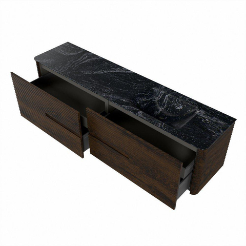 Mondiaz CIRO-DLUX Badkamermeubelset - 190x45x50cm - Solid surface wastafel Lava - 1 wasbak Rechts - 1 kraangat - 4 lades - Walnut SW1530192