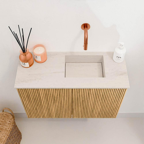 Mondiaz JOYA-DLUX 60cm toiletmeubel - kleur Oak - Wastafel FAYE positie Rechts Zonder kraangat kleur Meli. SW1423947