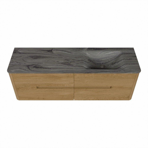 Mondiaz CIRO-DLUX Badkamermeubelset - 150x45x50cm - Solid surface wastafel Sombra - 1 wasbak Rechts - zonder kraangaten - 4 lades - Oak SW1531258