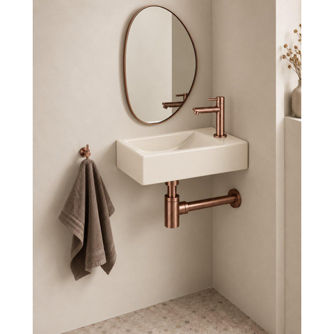 Saniclass Fuente fonteinset – rechthoekig – 40x22x10 cm – solid surface beige – geborsteld koperen kraan SW1587198