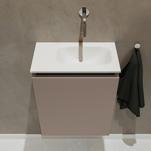 MONDIAZ TURE Toiletmeubel 40x23x50cm met 0 kraangaten 1 deuren smoke mat Wastafel Eden rechts Solid Surface Wit SW474974