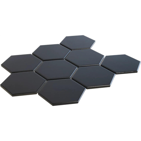 The Mosaic Factory Barcelona mozaïektegel - 25.6x29.6cm - wand en vloertegel - Zeshoek/Hexagon - Porselein Black Mat SW157763