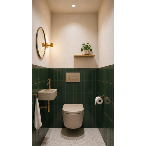 QeramiQ Dely Toiletset - 36.3x51.7cm - diepspoel - rimless - Geberit UP320 inbouwreservoir - softclose toilet zitting 35 mm - bedieningsplaat taupe - rechthoekige knoppen - mat beige SW1236506