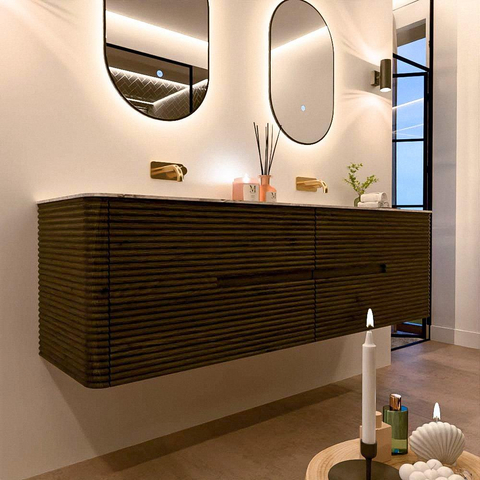 Mondiaz CIRO-DLUX Badkamermeubelset - 170x45x50cm - Solid surface wastafel Meli - 2 wasbak Dubbel - zonder kraangaten - 4 lades - Shadow SW1532545