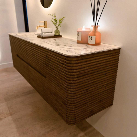 Mondiaz CIRO-DLUX Badkamermeubelset - 160x45x50cm - Solid surface wastafel Glace - 1 wasbak Links - 1 kraangat - 4 lades - Dusk SW1532991