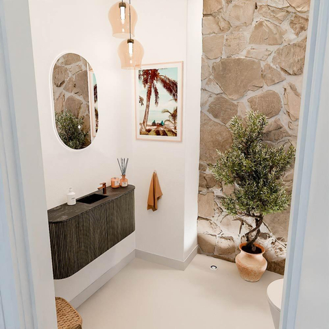 Mondiaz JOYA-DLUX 93.2cm toiletmeubel - ronding links en rechts kleur Shadow - Wastafel FAYE positie Midden 1 kraangat kleur Lava. SW1422887