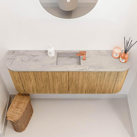 Mondiaz JOYA-DLUX 113.2cm toiletmeubel - ronding links en rechts kleur Oak - Wastafel FAYE positie Midden 1 kraangat kleur Glace. SW1422020