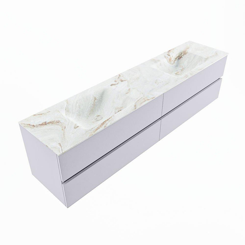 Mondiaz VICA-DLUX Ensemble meuble de salle de bains - 200cm - cale - 4 tiroirs - Lavabo encastré CLOUD - double 2 trous de robinet - couleur Frappe - Version XL 60cm de hauteur SW1189191