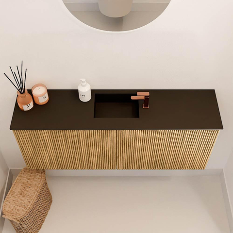 Mondiaz JOYA 100cm meuble de salle de bains - couleur Oak - Vasque FAYE position Milieu 1 trou de robinet couleur Urban. SW1421241