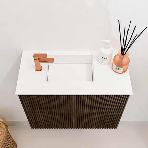 Mondiaz JOYA 50cm meuble de salle de bains - couleur Walnut - Vasque FAYE position Gauche 1 trou de robinet couleur Talc. SW1421228