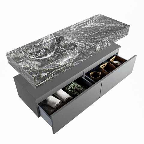 MONDIAZ ALAN - DLUX Badkamermeubelset - 130cm - onderkast - Plata - 2 lades - vrijhangende wastafel - wasbak links - 0 kraangaten - Lava SW808534