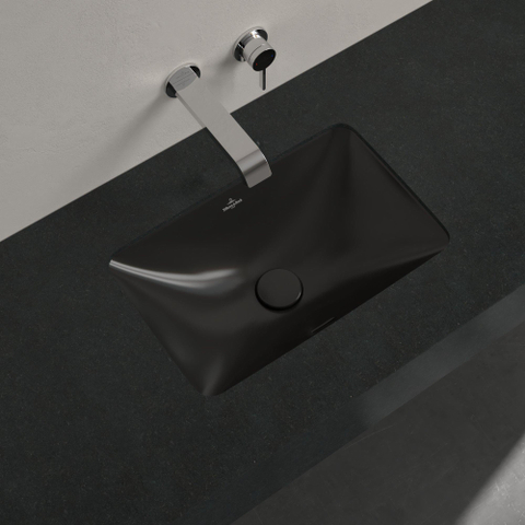 Villeroy & Boch Loop & Friends onderbouwwastafel - 45x28cm - zonder kraangat - met overloop CeramicPlus - Pure Black (zwart) SW1162272