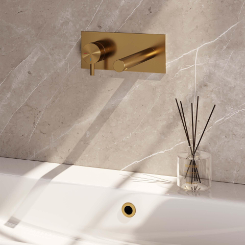 Brauer Gold Edition Mitigeur de lavabo encastré - bec droit à droite - levier court et étroit - rosace - modèle B2 PVD - or brossé SW715669