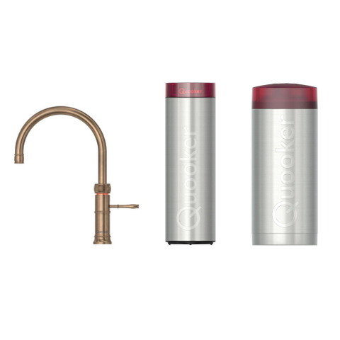 Quooker Classic Fusion Round kokendwaterkraan - draaibare uitloop - Combi incl. Cube reservoir - Warm / kokend / bruisend / gefilterd water - Messing patina SW769514