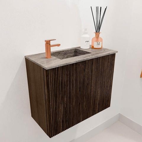 Mondiaz JOYA-DLUX 50cm toiletmeubel - kleur Walnut - Wastafel FAYE positie Links 1 kraangat kleur Oza. SW1424548