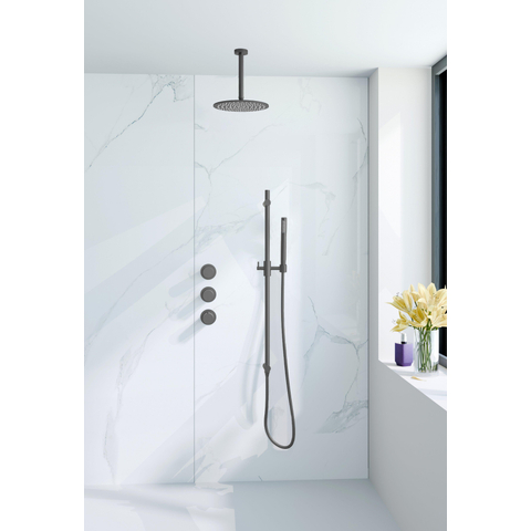Fortifura Nebbio Regendoucheset - inbouwkraan - inbouwdeel - glijstang - doucheslang metaal - staaf handdouche - 20cm plafondarm - ronde hoofddouche - PVD - geborsteld gunmetal (antraciet) SW1447150