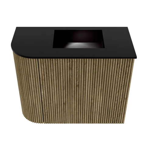 Mondiaz JOYA 51.6cm meuble de toilette - arrondi gauche couleur Dusk - Vasque FAYE position Droite 1 trou de robinet couleur Urban SW1421670
