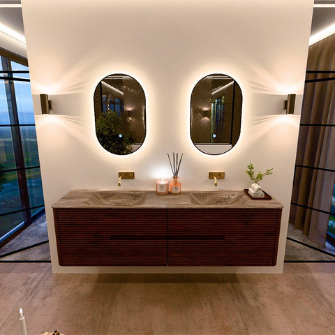 Mondiaz CIRO-DLUX Badkamermeubelset - 180x45x50cm - Solid surface wastafel Oza - 2 wasbak Dubbel - zonder kraangaten - 4 lades - Ruby SW1532134