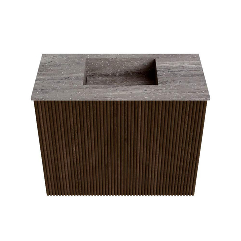 Mondiaz JOYA-DLUX Meuble de toilette 50cm - couleur Walnut - Vasque FAYE position Milieu Sans trou de robinet couleur Oza SW1424552