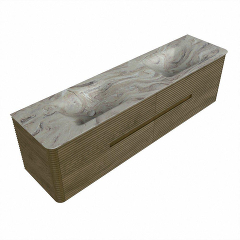 Mondiaz CIRO-DLUX Badkamermeubelset - 180x45x50cm - Solid surface wastafel Glace - 2 wasbak Dubbel - zonder kraangaten - 4 lades - Dusk SW1533006