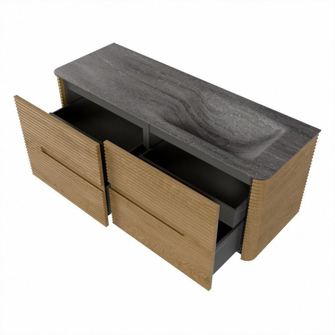 Mondiaz CIRO-DLUX Badkamermeubelset - 130x45x50cm - Solid surface wastafel Oza - 1 wasbak Rechts - zonder kraangaten - 4 lades - Oak SW1531260