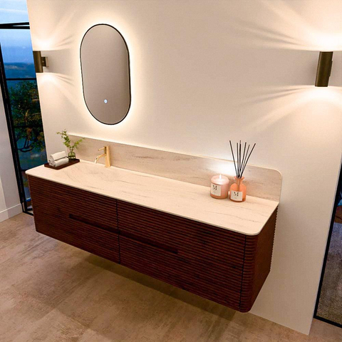Mondiaz CIRO-DLUX Meuble de salle de bains - 180x45x50cm - Plan vasque solid surface Meli - 1 vasque à gauche - 1 trou de robinet - 4 tiroirs - Ruby SW1531800