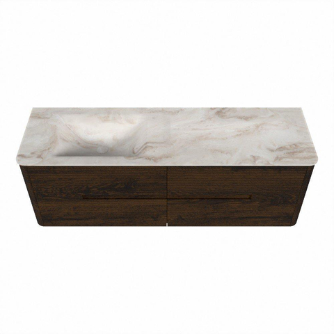 Mondiaz CIRO-DLUX Ensemble de meubles de salle de bains - 150x45x50cm - Lavabo solid surface Frappe - 1 vasque à gauche - 1 trou de robinet - 4 tiroirs - Noyer SW1530311