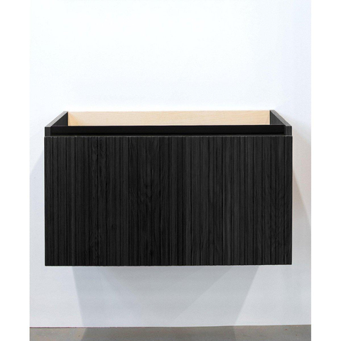 Saniclass Holz Base Badkamermeubelset - 80cm - 1 keramische wasbak wit - 1 kraangat - 1 lade - spiegel - zwartbruin SHOWROOMMODEL SHOW26552