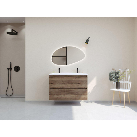 H&R Badmeubelen Infinity XXL 3D Badkamermeubelset - 100 cm - 1 keramische wasbak djazz wit - 2 kraangaten - 2 lades - charleston SW863493