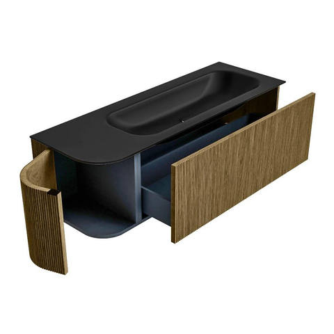 Mondiaz KURVE Ensemble de meuble de salle de bains - 135x46x40cm - 1 tiroir - 1 porte - vasque solid surface - droite - sans trou de robinet - Dusk SW1415130