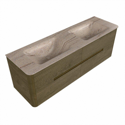 Mondiaz CIRO-DLUX Ensemble de meubles de salle de bains - 150x45x50cm - lavabo Solid surface Saba - 2 vasques Double - sans trous de robinet - 4 tiroirs - Dusk SW1533349