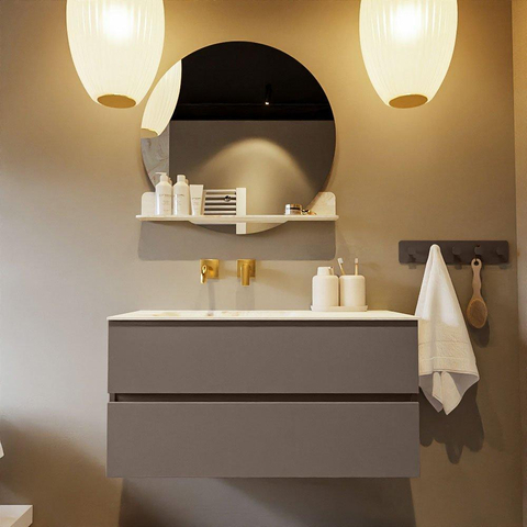 MONDIAZ VICA-DLUX Ensemble meuble de salle de bains - 100cm - meuble bas smoke - 2 tiroirs - lavabo encastré cloud gauche - sans trous de robinet - version haute 60cm - frape SW1088901
