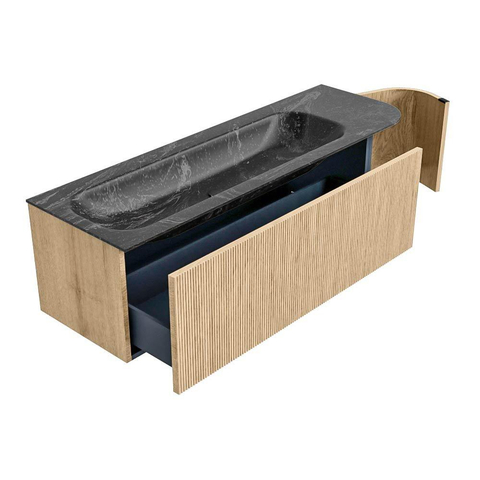 MONDIAZ KURVE-DLUX 145cm meuble de salle de bains avec module 25 R couleur Chêne avec 1 tiroir et 1 porte. Lavabo BIG LARGE gauche 1 trou de robinet couleur Lava. SW1137192