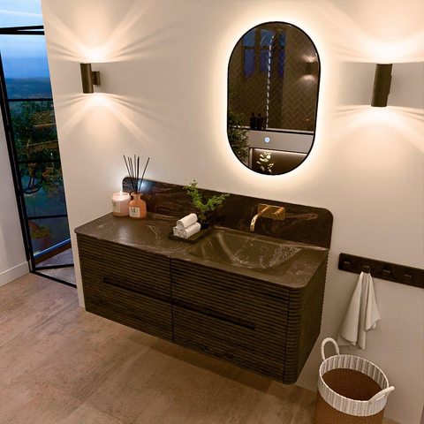 Mondiaz CIRO-DLUX Meuble de salle de bains complet - 130x45x50cm - Plan vasque solid surface Lava - 1 lavabo à droite - sans trous de robinet - 4 tiroirs - Shadow SW1532274