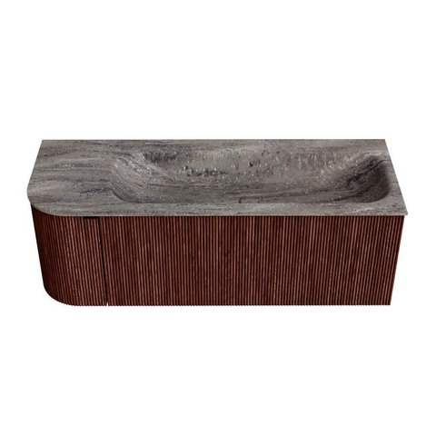 MONDIAZ KURVE-DLUX 125cm badmeubel ronding Links kleur Ruby met 1 lade en 1 deur. Wastafel BIG MEDIUM Rechts zonder kraangat Oza. SW1432790
