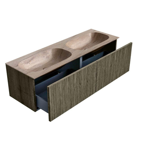 MONDIAZ KURVE-DLUX 140cm badmeubel kleur Shadow met 2 lades en 0 deuren. Wastafel STOR SMALL Dubbel 2 kraangaten Saba. SW1433297
