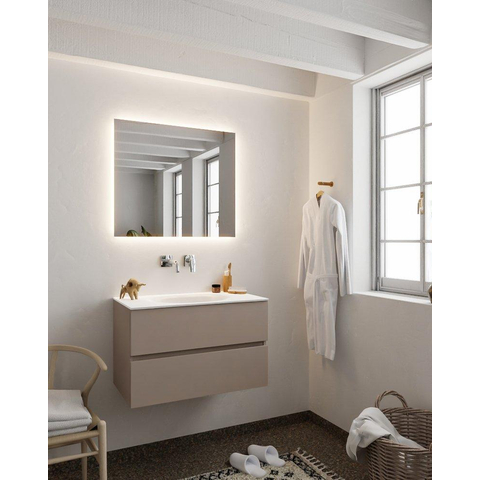 MONDIAZ VICA Ensemble de meuble salle de bain - 80cm - 2 tiroirs - lavabo Moon central - 0 trous de robinet - solid surface smoke SW411303