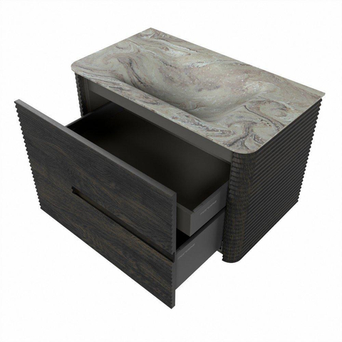 Mondiaz CIRO-DLUX Meuble de salle de bains - 80x45x50cm - Vasque solid surface Glace - 1 bassin central - 1 trou de robinet - 2 tiroirs - Shadow SW1532189