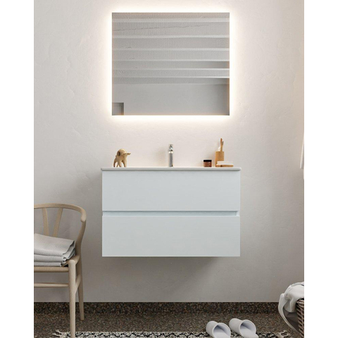 MONDIAZ VICA Ensemble de meuble salle de bain - 80cm - 2 tiroirs - lavabo Denia central - 1 trou de robinet - solid surface argile SW410549