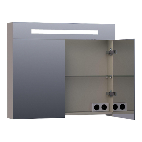 Saniclass Double Face Armoire de toilette 80x70cm éclairage intégré rectangulaire 2 portes pivotantes MDF Taupe mat SW371764