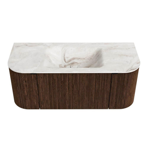 MONDIAZ KURVE-DLUX Meuble de salle de bains 110 cm avec module 25 Len R couleur Walnut avec 1 tiroir et 2 portes. Lavabo CLOUD central sans trou de robinet couleur Frappe. SW1137408